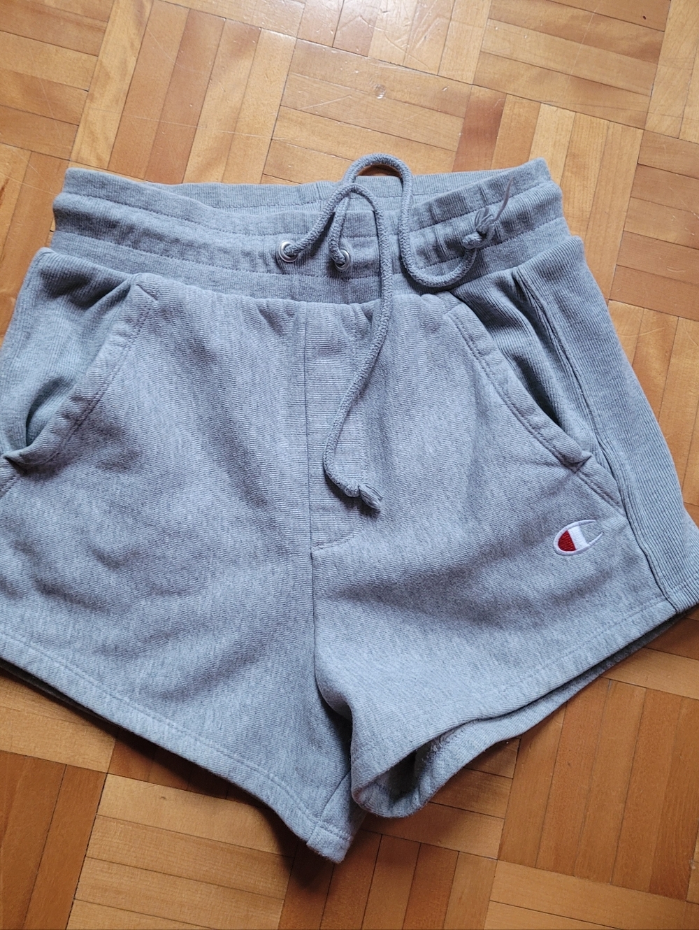 Champion Gray Athletic Shorts with Red Logo